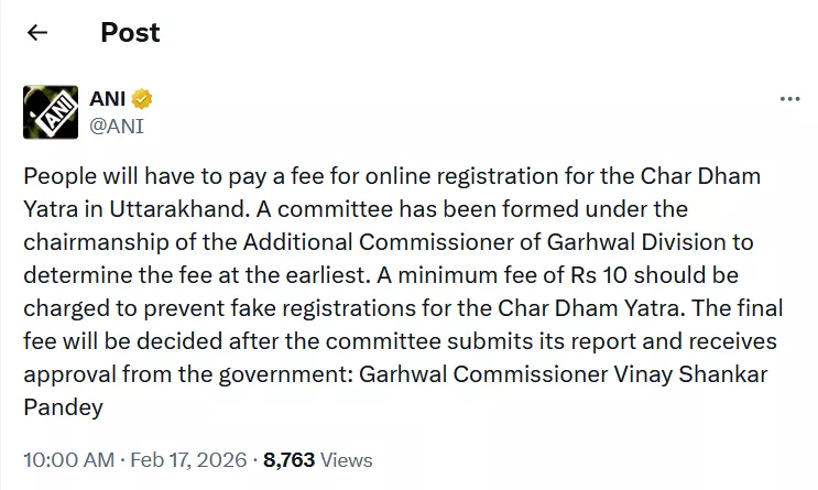 Chardham 2026 Registration Fee Rules